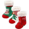 thumbnail image 1 of Minzimin 3 Pairs Toddler Girl Boy Sherpa-lined Fuzzy Socks Anti Skid with Grips, Baby Girl Boy Christmas Socks Kids Slipper Socks, 1 of 7