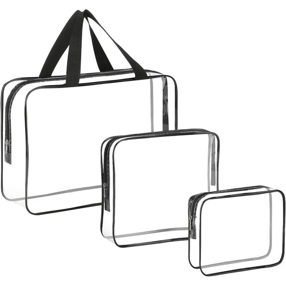 Minzimin 3 Pieces Large Clear Travel Bags for Toiletries, Waterproof Clear Plastic Cosmetic Makeup Bags, Transparent Packing Organizer Storage Bags