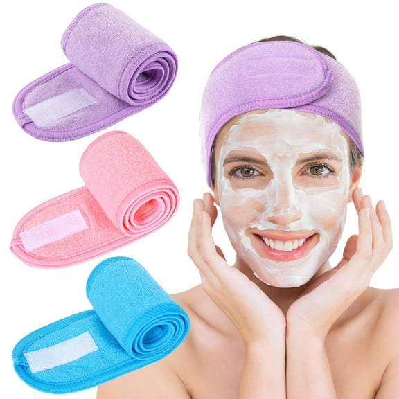 Minzimin 3 Pieces  Spa Facial Headband Make Up Wrap Head Terry Cloth Headband Adjustable Towel Band for Face Washing Shower Facial Cover