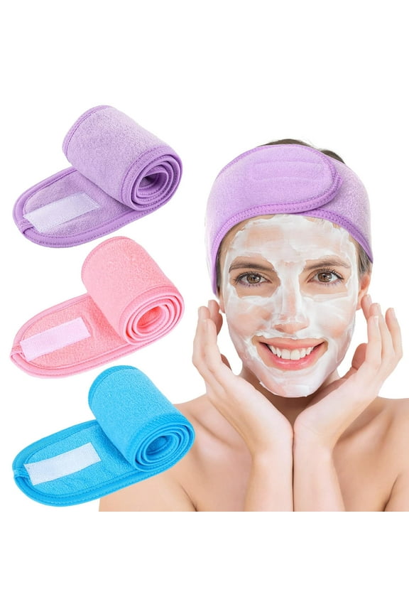 3 Pieces Spa Facial Headband Make Up Wrap Head Terry Cloth Headband Adjustable Towel Band for Face Washing Shower Facial Cover