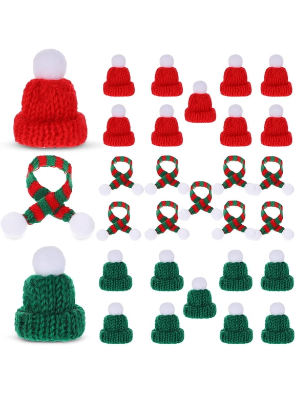 30 Pcs Mini Hat for Craft Knit Small Snowman Hat Mini Christmas cap Scarf Tiny Santa cap Ornament