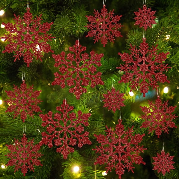 Minzimin 36pcs Christmas Snowflake Ornaments Plastic Glitter Snow Flakes Ornaments for Winter Christmas Tree Decorations