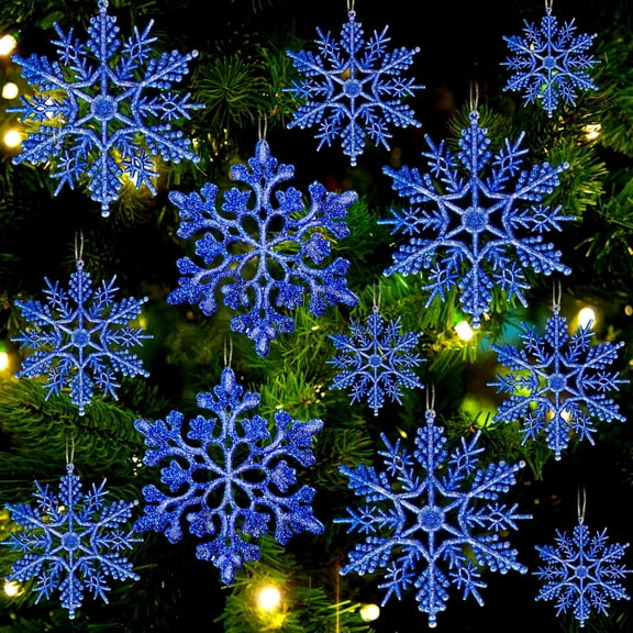Minzimin 36pcs Christmas Snowflake Ornaments Plastic Glitter Snow Flakes Ornaments for Winter Christmas Tree Decorations