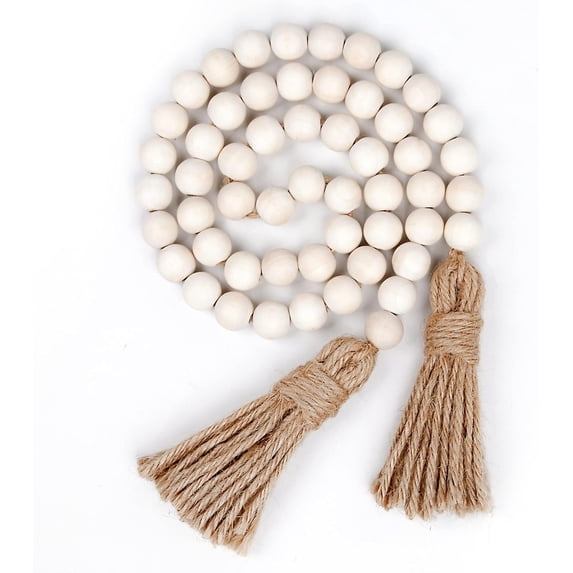 Minzimin 39 inches Wood Bead Garland Farmhouse Beads with Tassels,Farmhouse Tassel Garland Country Wall Hanging Decor Prayer Beads