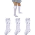 thumbnail image 1 of Minzimin 3Pairs Baby Knee High Socks Girls Bow Ruffled Tube Socks Toddlers Infant School Uniform Leggings Long Stockings, 1 of 7