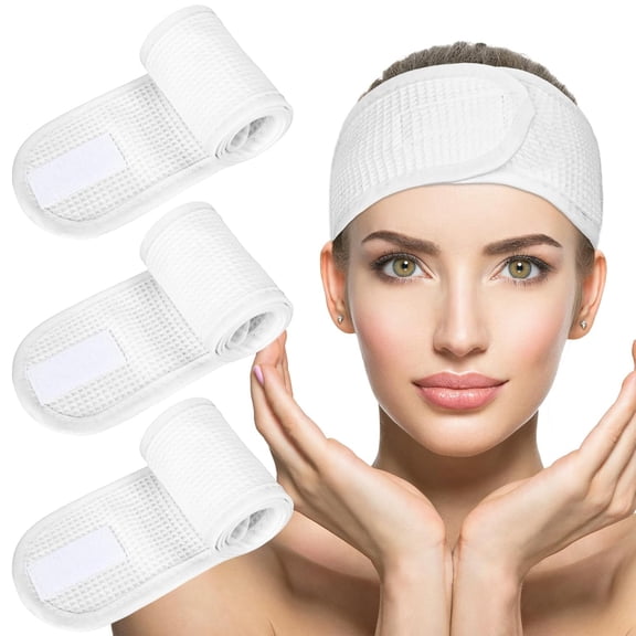 Minzimin 3Pcs Spa Facial Headband White Black Grey Head Wrap Terry Cloth Waffle Adjustable Makeup Headband for Bath Sports Washing Face Shower