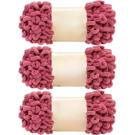 Minzimin 3pcs/300g Loop Yarn 100% Polyester Chenille Puffy Yarn, Craft Chunky Finger Knitting Loopy Yarn Soft and Light Material, Perfect for DIY Hand Woven Knitting Crafts Supplies