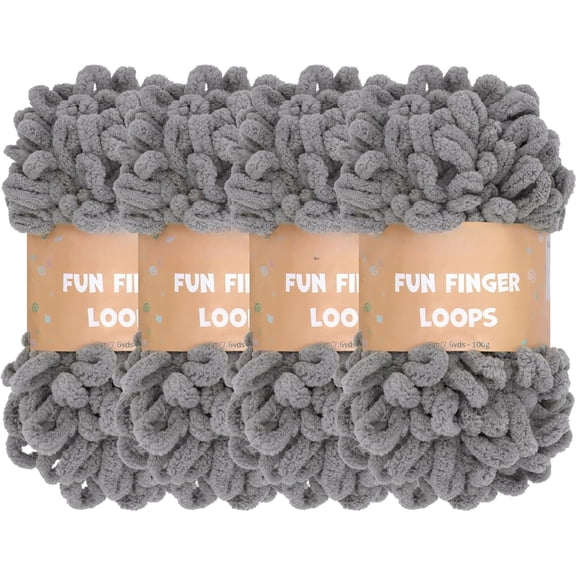 Minzimin 4 Pack (7.6 yds,3.5 oz Each Skein) Bulky Loop Yarn for Finger Knitting Soft,Off The Hook Loop Yarn,No-Needle Craft Chenille Yarn for Crocheting,Grey Tie Dye Hand-Knitting Yarn,
