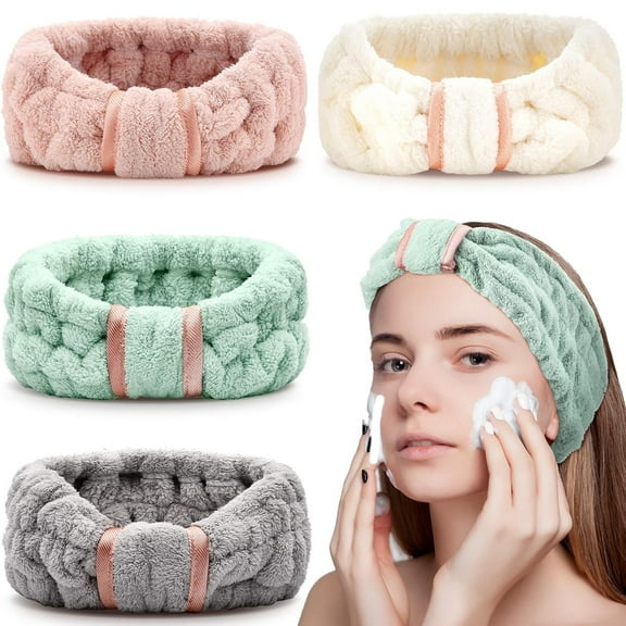 Minzimin 4 Pack Microfiber Headbands Spa Facial Headbands Makeup Head bands Elastic Terry Cloth Head Wrap for Women Girls Washing Face Makeup Shower Yoga Sports