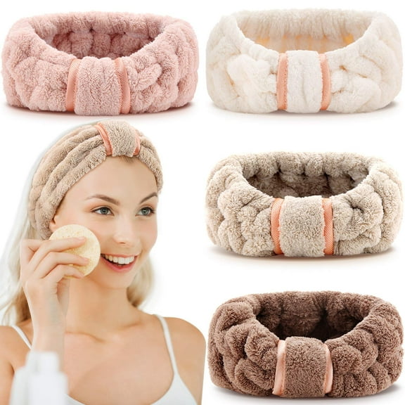 Minzimin 4 Pack Microfiber Headbands Spa Facial Headbands Makeup Head bands Elastic Terry Cloth Head Wrap for Women Girls Washing Face Makeup Shower Yoga Sports
