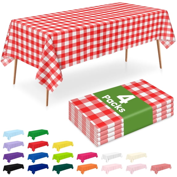 Minzimin 4 Pack Plastic Table Cloth Disposable, 54 x 108 Inch Rectangle Tablecloth, Party, Picnic, Wedding, Decorative Tablecloths Plastic Cover