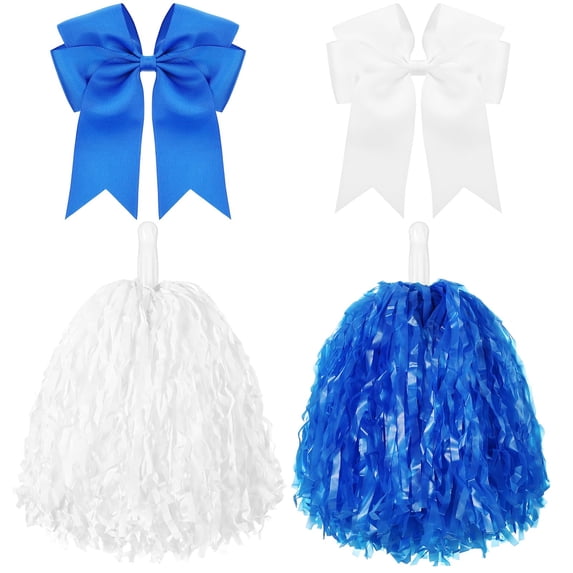 Minzimin 4 Pcs 10" Cheerleading Pom Poms Large Hair Bow