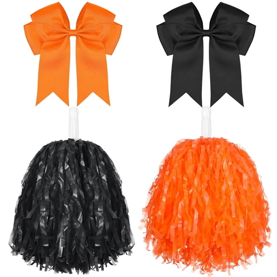 Minzimin 4 Pcs 10" Cheerleading Pom Poms Large Hair Bow