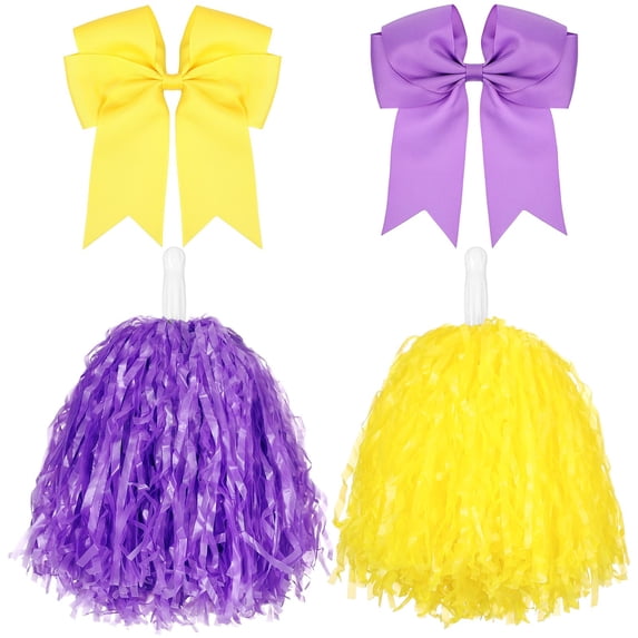 Minzimin 4 Pcs 10" Cheerleading Pom Poms Large Hair Bow