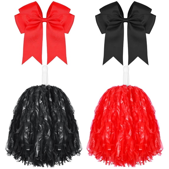 Minzimin 4 Pcs 10" Cheerleading Pom Poms Large Hair Bow