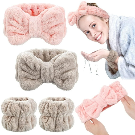 Minzimin 4 Pcs Microfiber Headband Spa Wristbands and Wrist Bands for Washing Face Cuffs Towel Wristbands Hair Headband Face Wash Cuffs for Women Makeup
