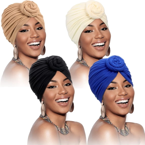 Minzimin 4 Pieces African Headwrap Turban for Black Women Hair Bonnet Hair Wrap Head Scarf Headwrap Hat