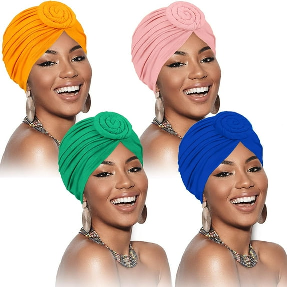 Minzimin 4 Pieces African Headwrap Turban for Black Women Hair Bonnet Hair Wrap Head Scarf Headwrap Hat