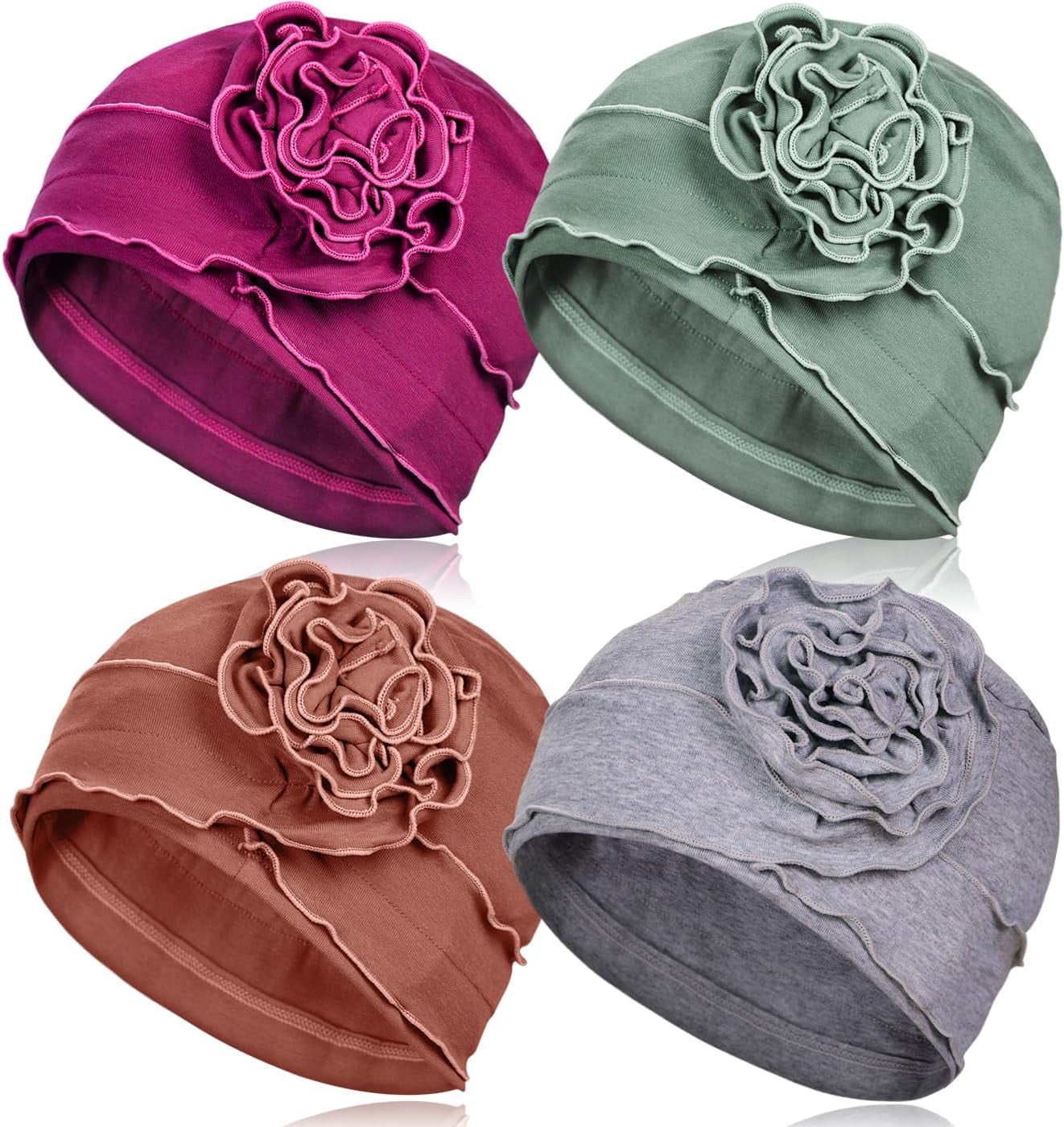 Minzimin 4 Pieces Cotton Chemo Turban Headwear, Soft Cancer 