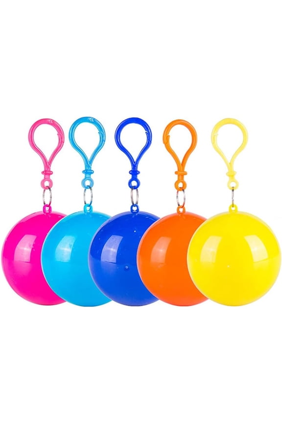 5 Pack Portable Disposable Emergency Raincoats Rain Poncho in A Ball 5 Colors for Traveling Camping Outdoor Sports, Multicolor