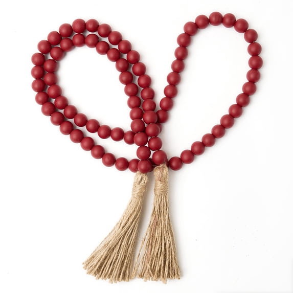 Minzimin 59in Wood Bead Garland with Tassels, Decorative Beads Decor, Farmhouse Wooden Beads Garland for Wall Hanging Home Festival Decor