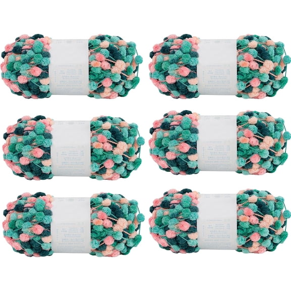 Minzimin 6 Balls Pomp-A-Doodle Yarn,100% Polyester Jelly Bean Small POM-POM Ball Yarn for Crochet Knitting Blanket Mat Pet Nest 600g