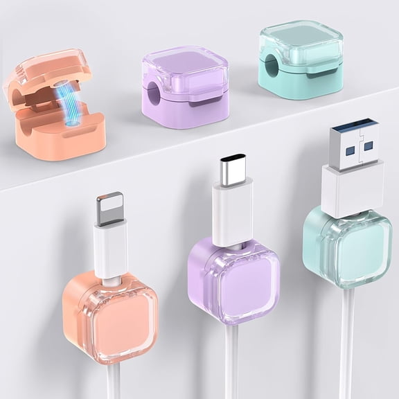 Minzimin 6 Pack Magnetic Cable Organizer [1s Lock] Cord Holders Clips Strong Adhesive Cord Keeper [Smooth Adjustable] Hide Wire Cord Organizer for Nightstand Kitchen Car Office