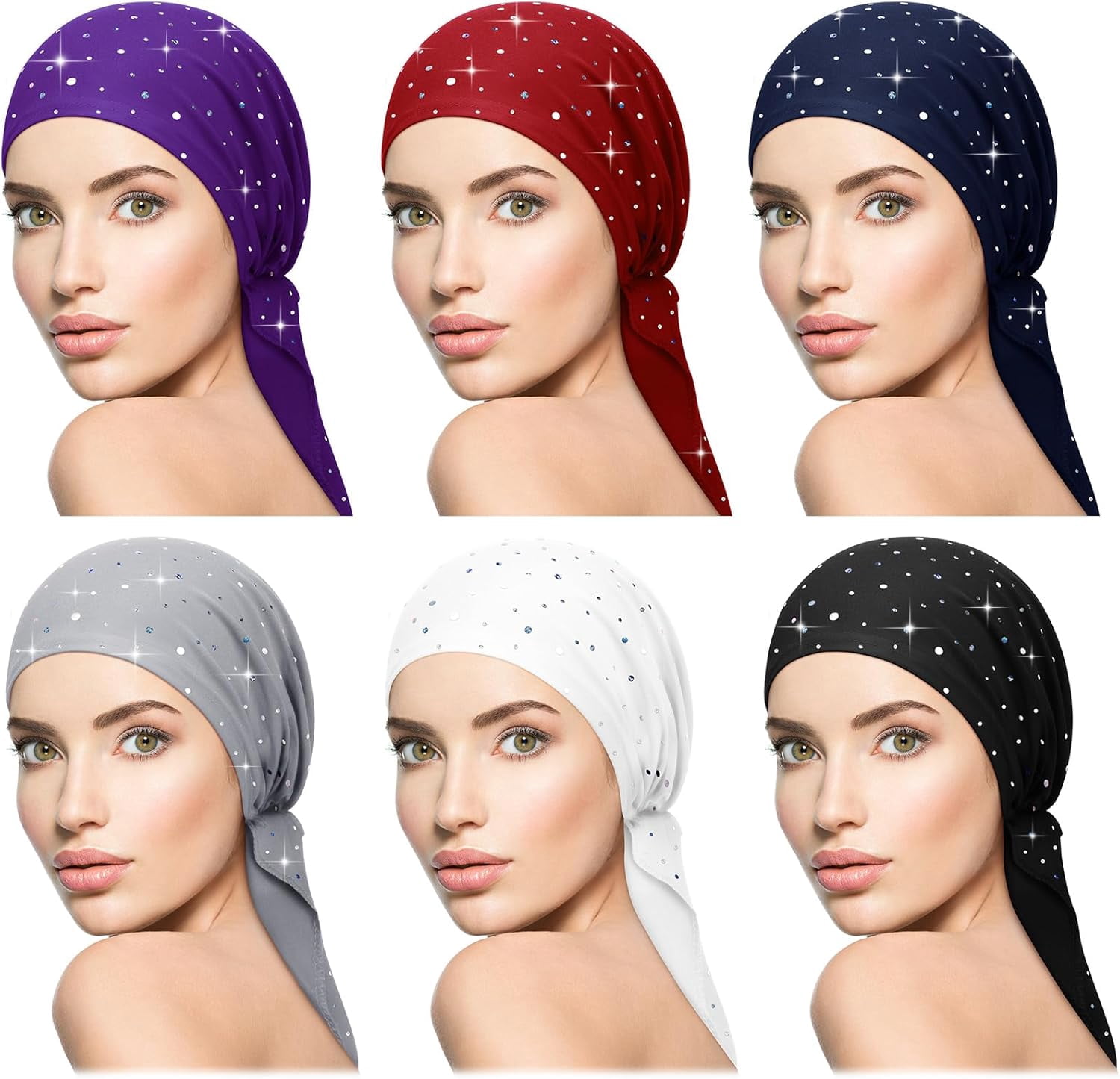 Minzimin 6 Packs Rhinestone Head Scarf Stretchy Head Wrap  display picture 2