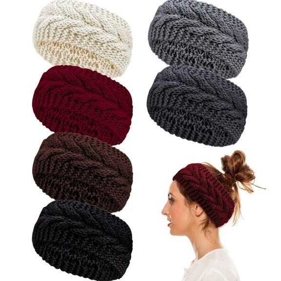 Minzimin 6 Pieces Twist Knitted Headbands Winter Ear Warmers, Crocheted Turban Head Wraps Elastic Hair Band Accessories, Hair Scrunchies Scarves for Women Girls (Autumn&Winter Colors)