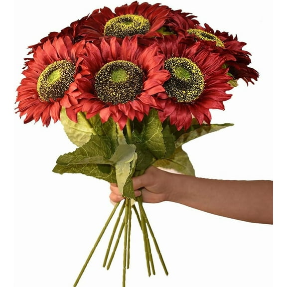 Minzimin 6PCS Artificial Sunflowers Flowers Vintage Fake Silk Sunflowers Bulk with Long Stems for House Wedding Garden Outdoor Party Decoration