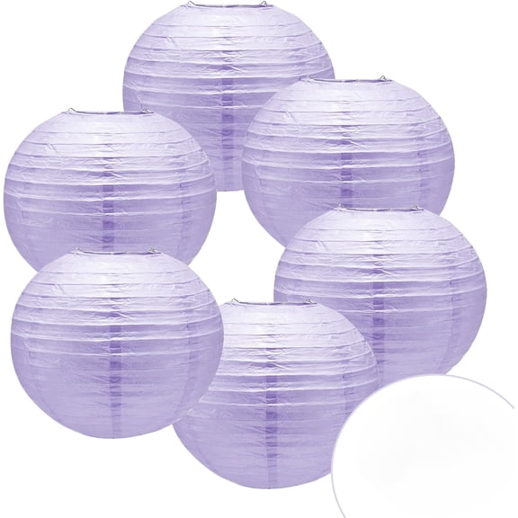 Minzimin 6pcs White Paper Lanterns, 8 Inch Chinese Decorations with Hooks and String, Hanging Round Paper Lantern for Birthday, Wedding, Christmas, New Year