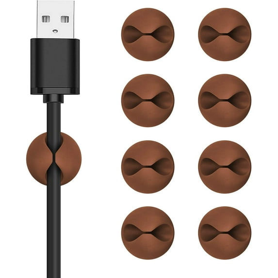 Minzimin 8 Pack Adhesive Cable Clips, Cable Cord Holder Organizer Management System for Desk, Wire Clips for All Your Computer, Electrical, Charging or Mouse Cord, Coffee