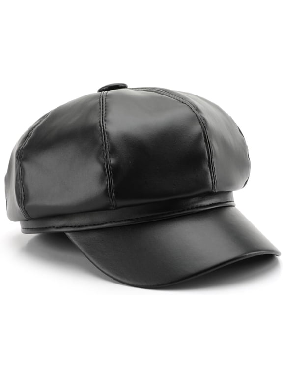 8 Panels Newsboy Caps for Women Vintage PU Leather Visor Beret Baker boy Cap Cabbie Hat for Women Men