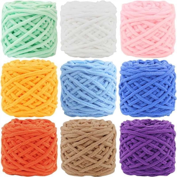 Minzimin 9 Pack of 100g/3.05oz Chunky Chenille Yarn Thick Soft Velvet Yarn for Crocheting Hand Knitting Sweater Scarf Blankets DIY Craft