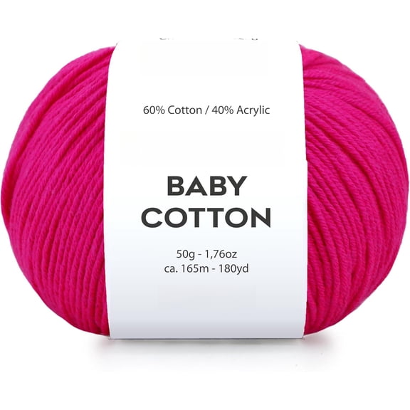 Minzimin Baby Cotton Yarn for Crocheting - 50g / 180yds - (2) Fine, Sport Weight Yarn - Soft Amigurumi Yarn for Crochet Thread - 60% Cotton & 40% Acrylic