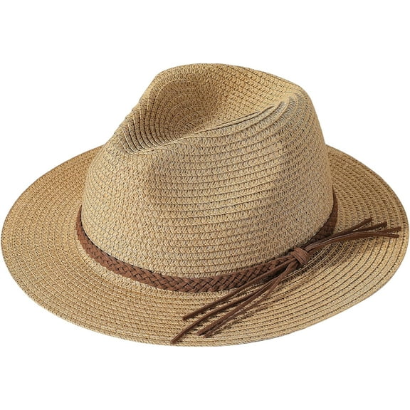 Minzimin Beach Hats for Women - Sun Straw Fedora Hats for Women, Packable Sun Hat Womens with Chin Strap, UPF 50 