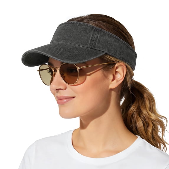 Minzimin Breathable Sun Visors for Women-Cotton Structured Brim Pontail Visor Hats for Casual,Walking,Beach