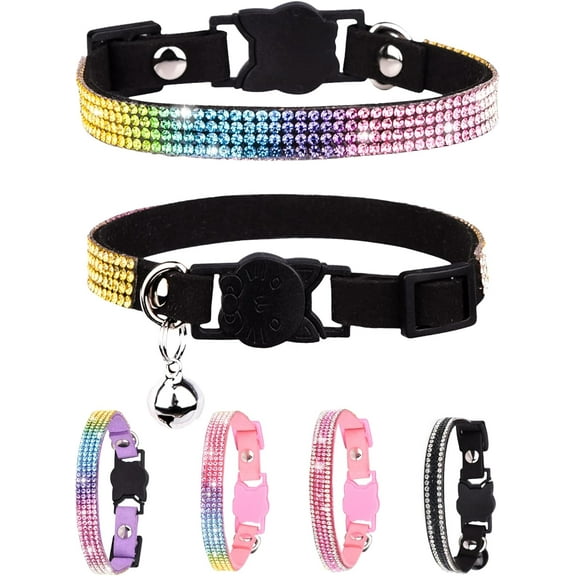 Minzimin Cat Collars for Girl Cats, Bling Kitten Collar with Bell, Cute Cat Collar with Bells, Pink Cat Collar, Rhinestone Cat Collar.
