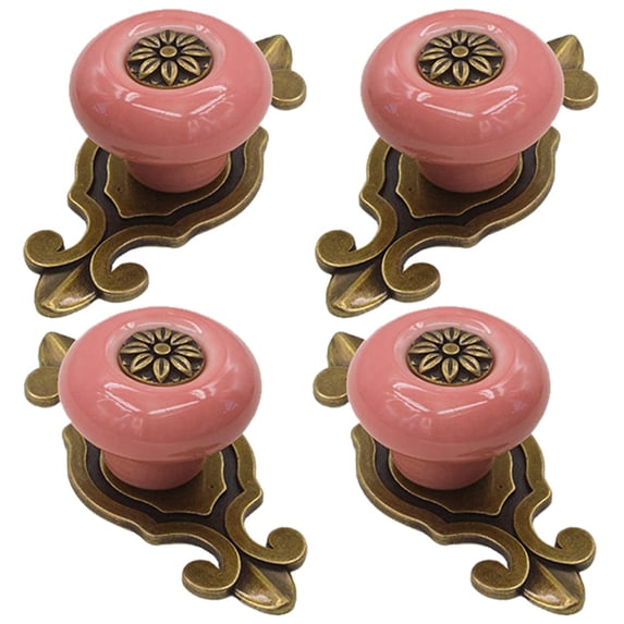Minzimin Ceramic Cabinet Knobs with Backplates (4 Pack), Vintage Elegant Drawer Pull Handles for Kitchen Cabinets, Dressers, Cupboards & Wardrobes