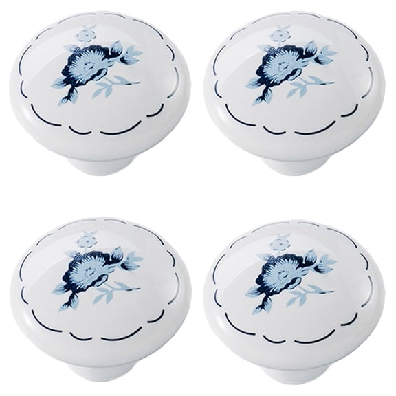 Minzimin Ceramic Hand Painted Drawer Knobs, [4 Pack] Vintage Flower Painted Cabinet Knobs and Pulls, Kitchen Furniture Knobs for Dresser/Cupboard/Wardrobe/Closet