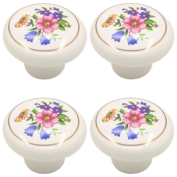 Minzimin Ceramic Hand Painted Drawer Knobs, [4 Pack] Vintage Flower Painted Cabinet Knobs and Pulls, Kitchen Furniture Knobs for Dresser/Cupboard/Wardrobe/Closet