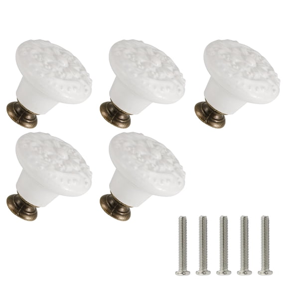 Minzimin Ceramic Knobs 5 Pack Flower Drawer Pulls Vintage Cabinet Knobs - Antique Dresser Pulls with Screws for Closet Drawer Cupboard Cabinet and DIY Home