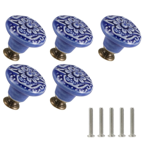 Minzimin Ceramic Knobs 5 Pack Flower Drawer Pulls Vintage Cabinet Knobs - Antique Dresser Pulls with Screws for Closet Drawer Cupboard Cabinet and DIY Home