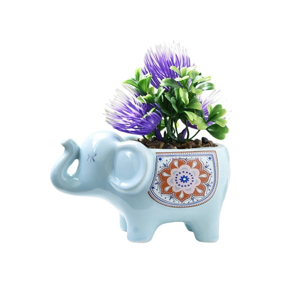 Minzimin Ceramic Succulent Planter, Animal Cactus Small Flower Pots with Drainage Cute Elephant Bonsai Pot for Desktop Windowsill Indoor Outdoor Decor