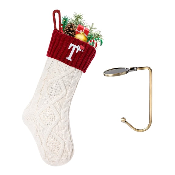 Minzimin Christmas Stockings with Initials, Letter Embroidered Xmas Stocking, 18" Large Monogram Knitted Xmas Stocking, Christmas Party Fireplace Family Hanging Stocking Decoration