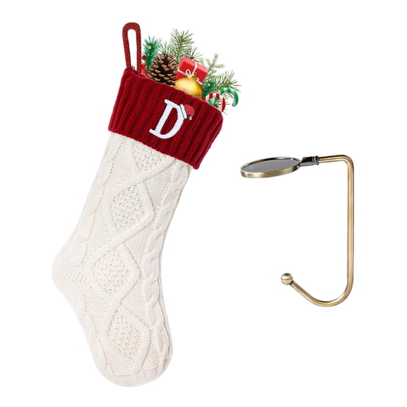 Minzimin Christmas Stockings with Initials, Letter Embroidered Xmas Stocking, 18" Large Monogram Knitted Xmas Stocking, Christmas Party Fireplace Family Hanging Stocking Decoration