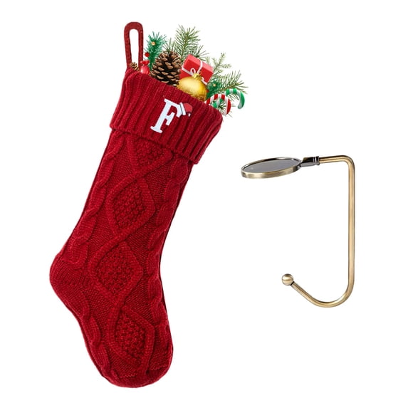 Minzimin Christmas Stockings with Initials, Letter Embroidered Xmas Stocking, 18" Large Monogram Knitted Xmas Stocking, Christmas Party Fireplace Family Hanging Stocking Decoration