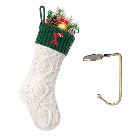 Minzimin Christmas Stockings with Initials, Letter Embroidered Xmas Stocking, 18" Large Monogram Knitted Xmas Stocking, Christmas Party Fireplace Family Hanging Stocking Decoration