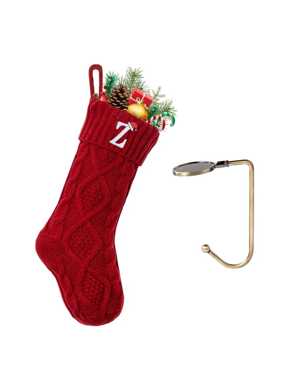 Christmas Stockings with Initials, Letter Embroidered Xmas Stocking, 18" Large Monogram Knitted Xmas Stocking, Christmas Party Fireplace Family Hanging Stocking Decoration