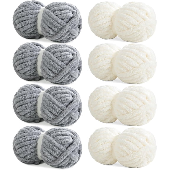 Minzimin Chunky Chenille Yarn for Hand Knitting,Fluffy Soft Jumbo Yarn Crocheting,Super Bulky Big Yarn for Chunky Blanket,Large Thick Arm Knitting Yarn,8 Pack Plush Fuzzy Yarn